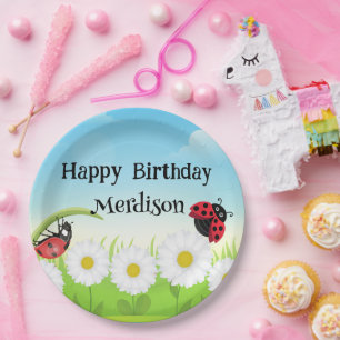 Cute Polka dot Ladybug Daisy Flower Birthday Party Paper Plates