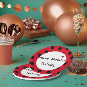 Cute Polka dot Ladybug Daisy Flower Birthday Party Paper Plates