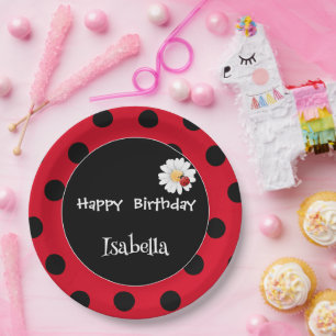 Cute Polka dot Ladybug Daisy Flower Birthday Party Paper Plates