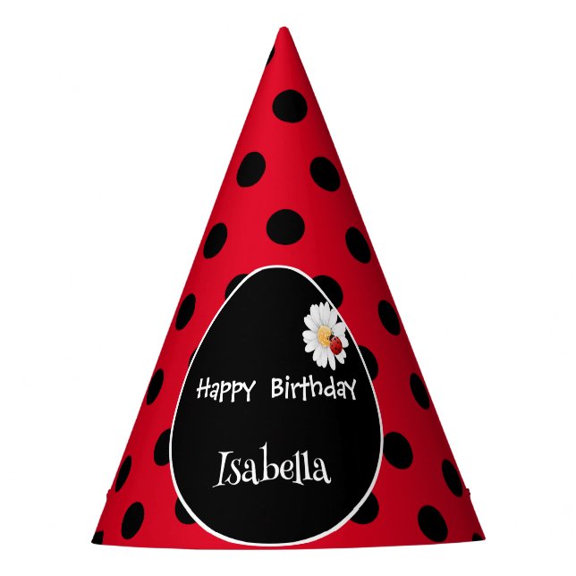 Cute Polka dot Ladybug Daisy Flower Birthday Party Party Hat (Front)