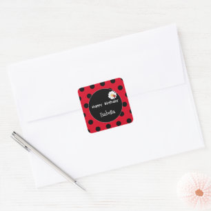 Cute Polka dot Ladybug Daisy Flower Birthday Party Square Sticker