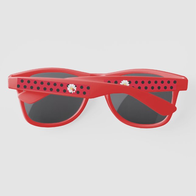 Cute Polka dot Ladybug Daisy Flower Birthday Party Sunglasses (Back)
