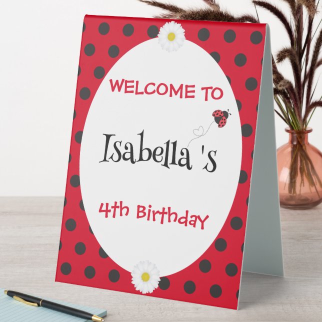 Cute Polka dot Ladybug Daisy Flower Birthday Party Table Tent (In SItu (Table))