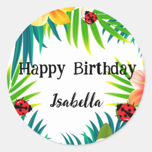 Cute Polka dot Ladybug Summer Flower palm Birthday Classic Round Sticker