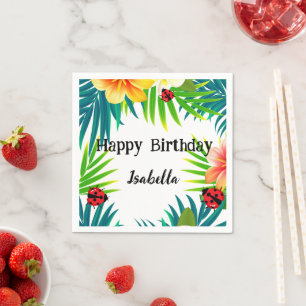Cute Polka dot Ladybug Summer Flower palm Birthday Napkins
