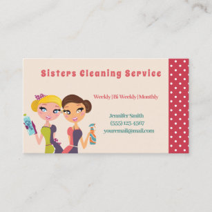 Cute Polka Dot Maid House Cleaning Service Business Card