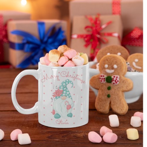 Cute Polka Dot Merry Christmas Holiday Gnome  Coff Mug