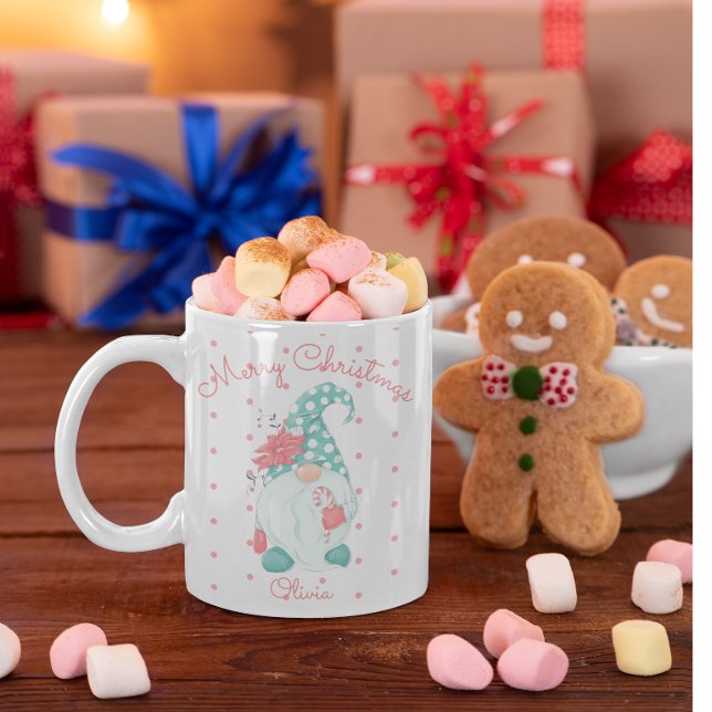 Cute Polka Dot Merry Christmas Holiday Gnome  Coff Mug (Creator Uploaded)