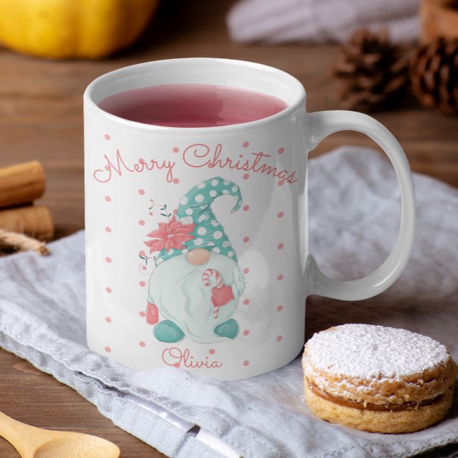 Cute Polka Dot Merry Christmas Holiday Gnome  Coffee Mug (Creator Uploaded)