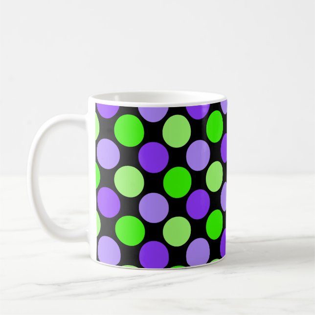 Cute Polka Dot Mug, Lime & Lilac on Black Coffee Mug (Left)