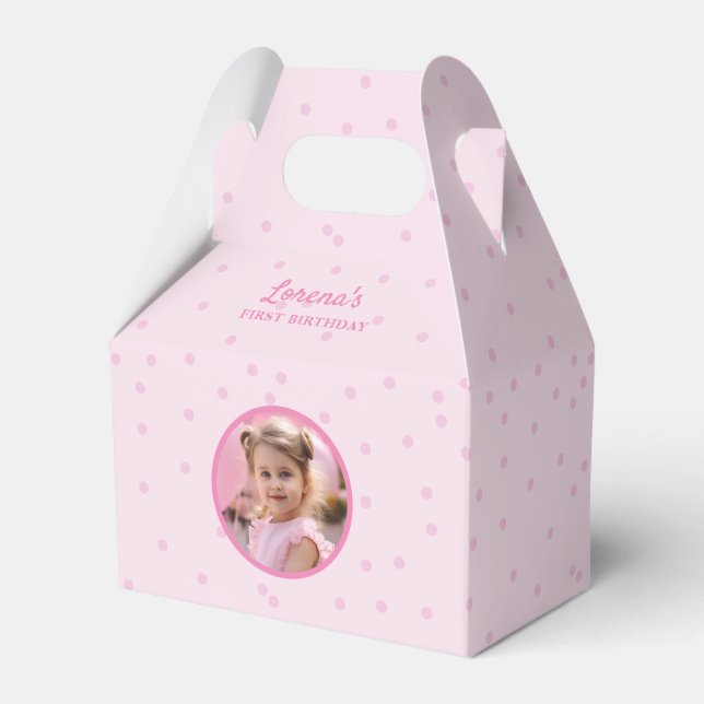 Cute Polka Dot Pattern Pink Birthday Party Photo Favor Boxes (Front Side)
