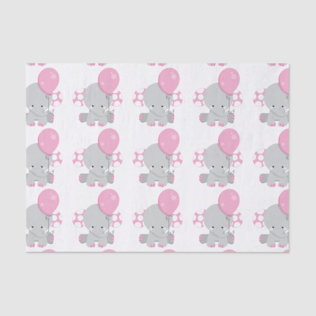 Cute Polka Dot Pink Elephant Girl Baby Tissue Paper (Front)