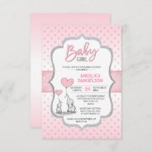 Cute Polka Dot Pink Grey Elephant Baby Shower GIRL Invitation (Front/Back)
