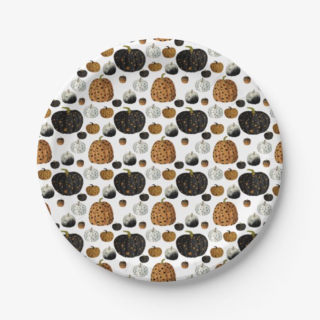 Cute Polka Dot Pumpkins Design Paper Plates (Front)