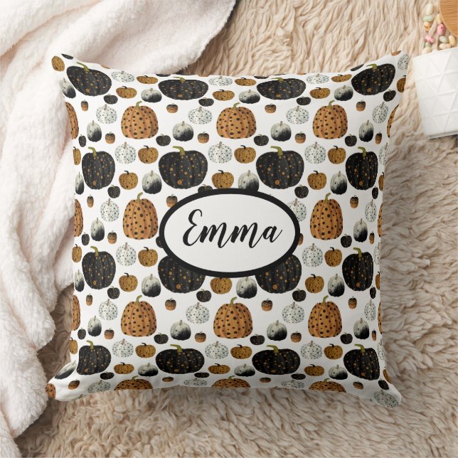 Cute Polka Dot Pumpkins Design Throw Pillow (Blanket)
