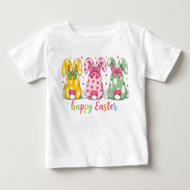 Cute Polka Dot Rabbits First Easter Personalized  Baby T-Shirt (Front)