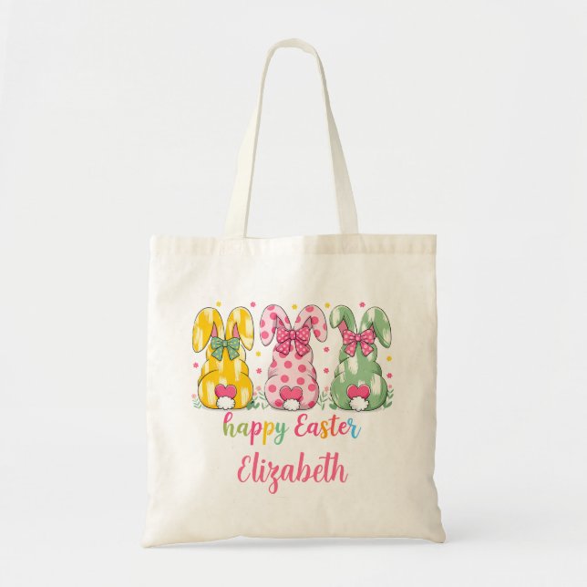Cute Polka Dot Rabbits First Easter Personalized  Tote Bag (Front)