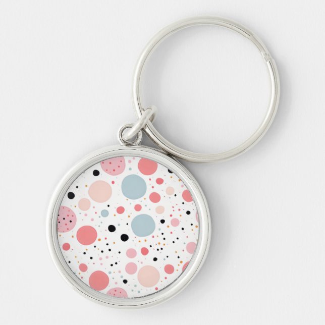 Cute polka dot spotty pattern white keychain (Front)