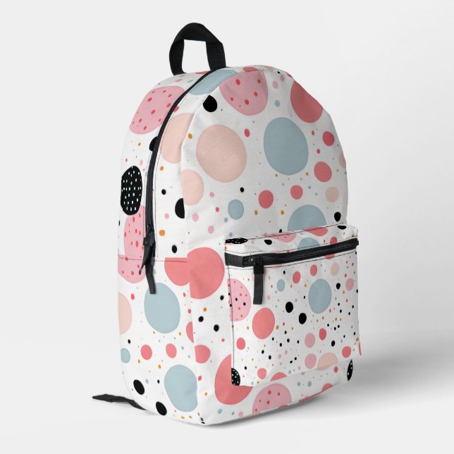 Cute polka dot spotty pattern white printed backpack (Back Corner Left)