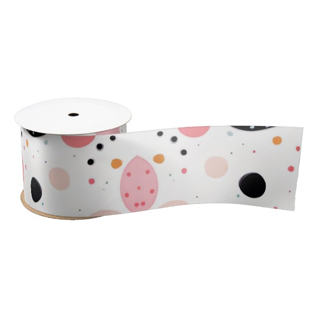 Cute polka dot spotty pattern white satin ribbon (Spool)