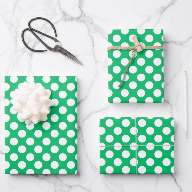 Cute polka dot tiled pattern green wrapping paper sheets (Front)