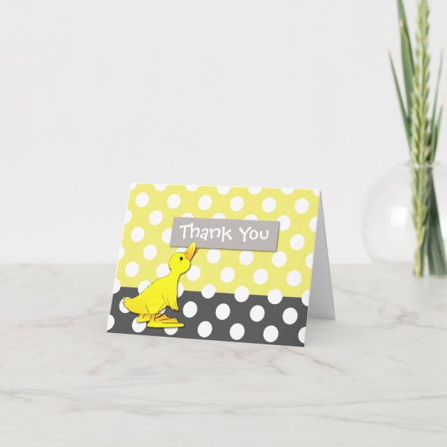 Cute Polka Dot & Yellow Ducky Thank You Card (Front)