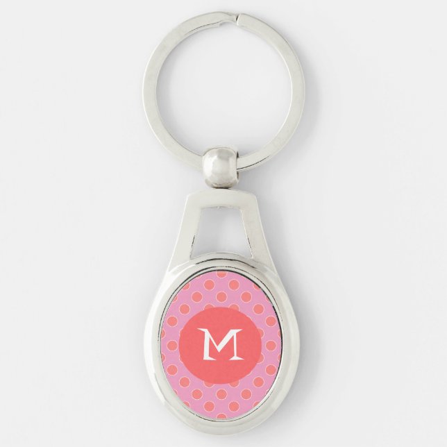 Cute Polka Dots and Monogram Key Chain (Front)