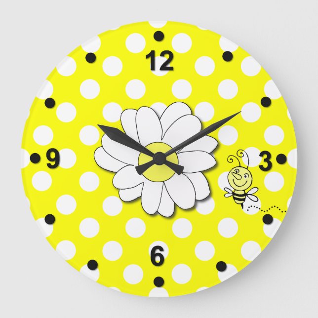 Cute Polka Dots & Bumble Bee Wall Clock (Front)