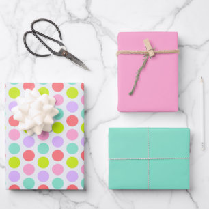 Cute Polka Dots, Carnation Pink and Robin Egg Blue Wrapping Paper Sheets