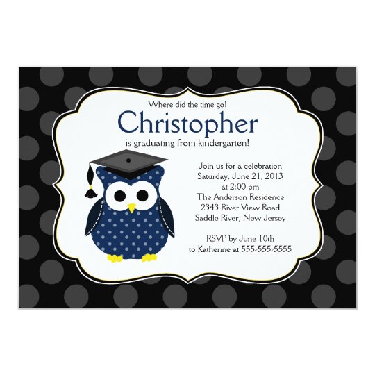 Cute Polka dots Grad Owl Boy Graduation Card