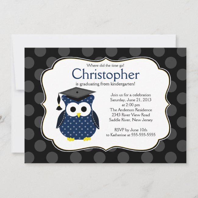 Cute Polka dots Grad Owl Boy Graduation Invitation