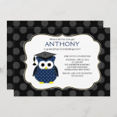 Cute Polka dots Grad Owl Boy Graduation Invitation (Front/Back)