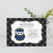 Cute Polka dots Grad Owl Boy Graduation Invitation (Standing Front)