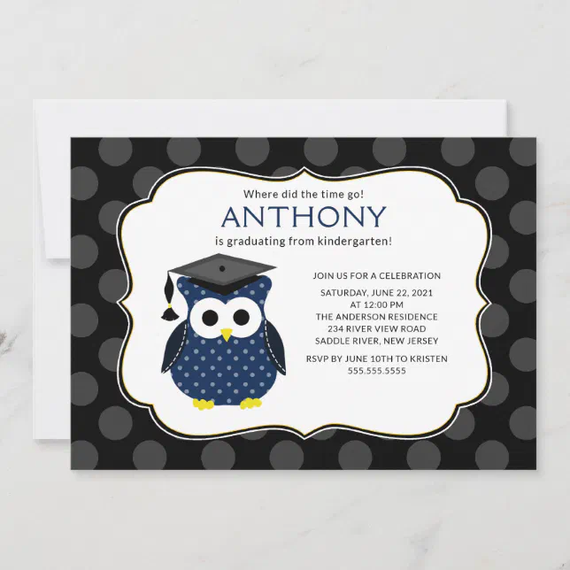 Cute Polka dots Grad Owl Boy Graduation Invitation | Zazzle