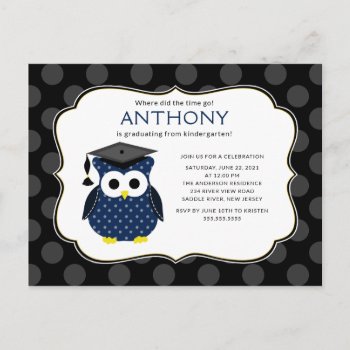 Cute Polka Dots Grad Owl Boy Graduation Invitation Postcard by celebrategraduations at Zazzle