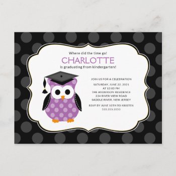 Cute Polka Dots Grad Owl Girl Graduation Invitatio Postcard by celebrategraduations at Zazzle