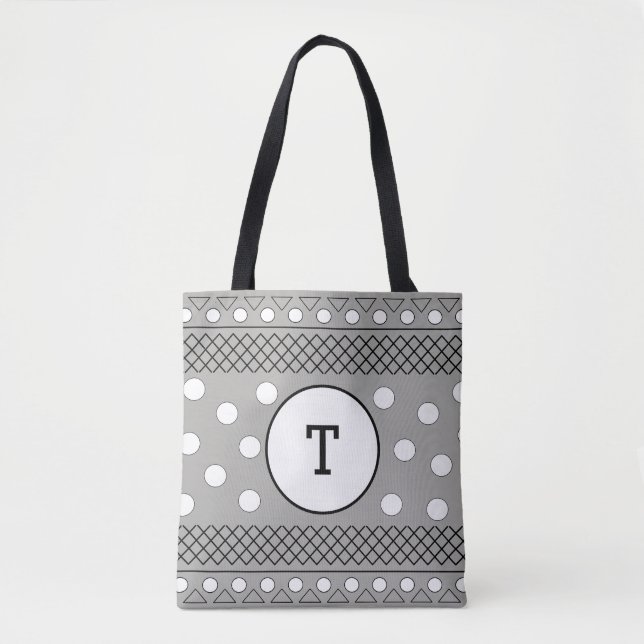 Cute Polka Dots Gray Pattern Monogram Tote Bag (Front)