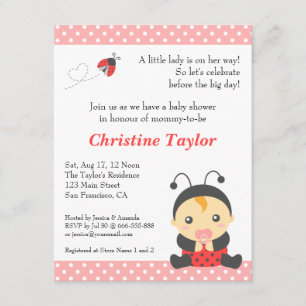 Cute Polka Dots Ladybug Girl Baby Shower Invitation