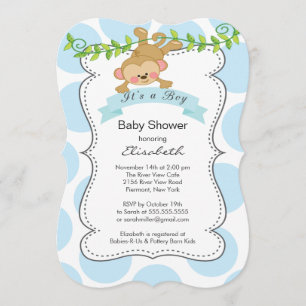 Cute Polka Dots & Monkey boy Baby Shower Invitation