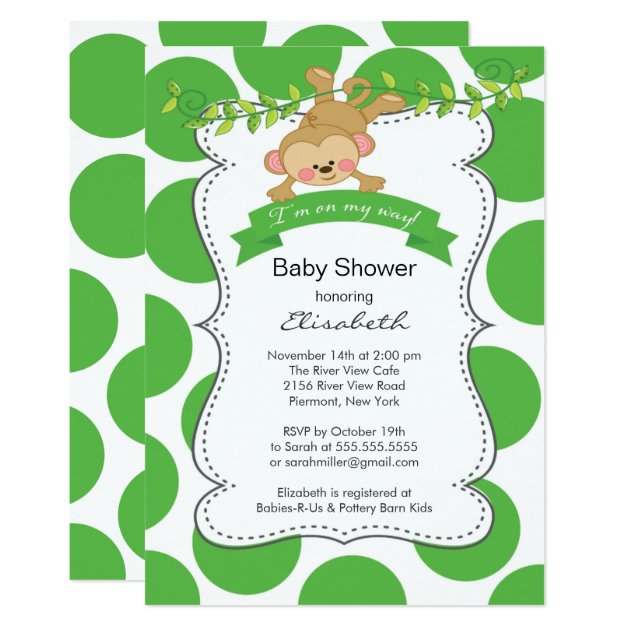 Cute Polka Dots Monkey Gender Neutral Baby Shower Invitation