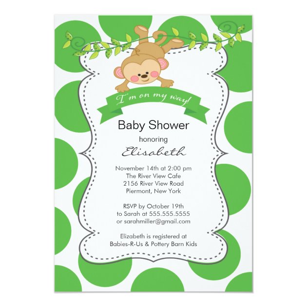 Cute Polka Dots Monkey Gender Neutral Baby Shower Invitation