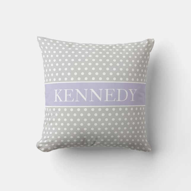 Cute Polka Dots Monogram | Light Grey Purple White Throw Pillow (Front)