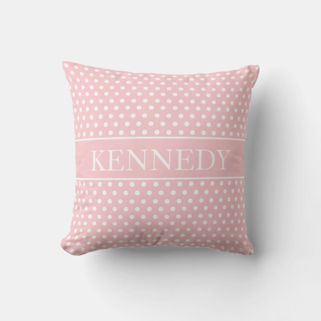 Cute Polka Dots Monogram | Light Pink White Throw Pillow (Front)