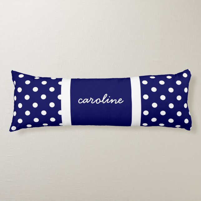 Cute Polka Dots, Navy & White, Add your name Body Pillow (Front)