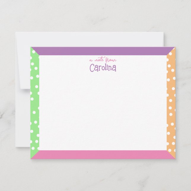 Cute Polka Dots & Pastel Frame Girly Stationery Note Card (Front)