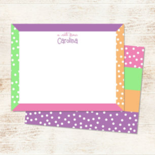 Cute Polka Dots & Pastel Frame Girly Stationery Note Card