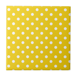Cute polka dots pattern in Bright yellow and white Ceramic Tile