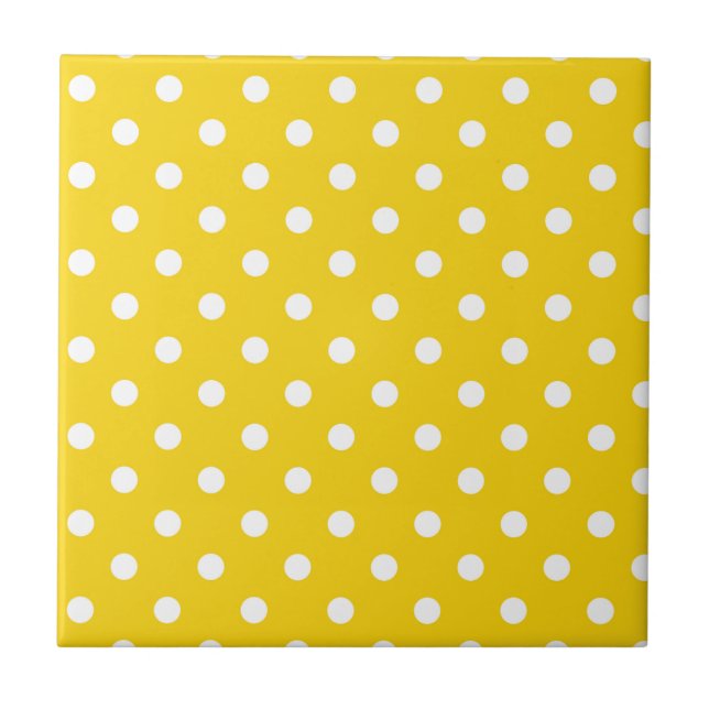 Cute polka dots pattern in Bright yellow and white Ceramic Tile (Front)
