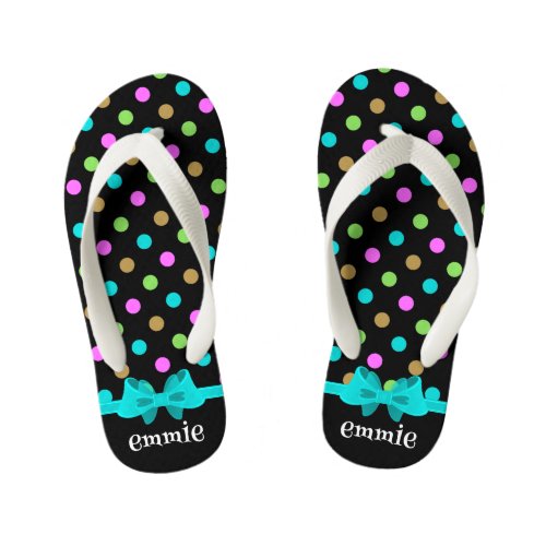 Cute Polka Dots Pattern With Bow  Name Kids Flip Flops