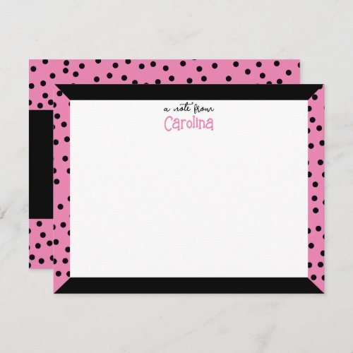 Cute Polka Dots Pink Black Frame Girly Stationery Note Card